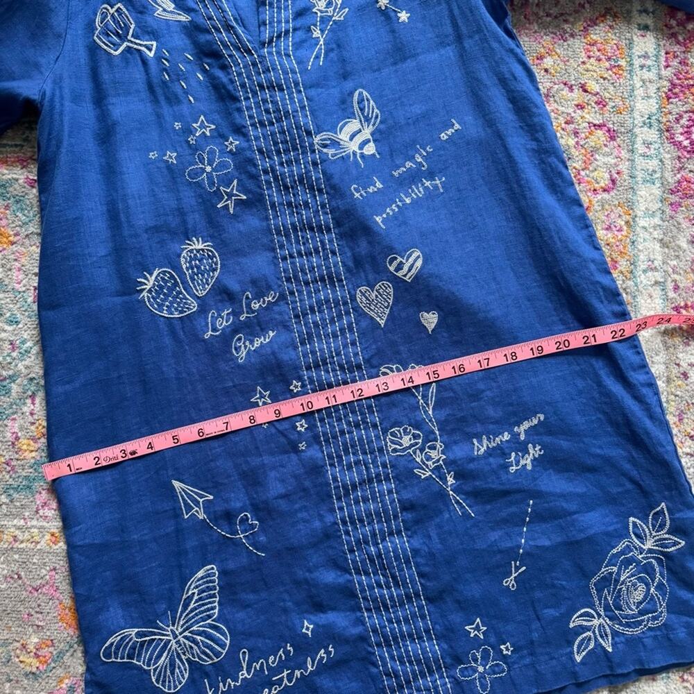 Johnny Was Sovanna Blue Embroidered Linen Bishop Sleeves Tunic Dress Size Small - Picture 7 of 11